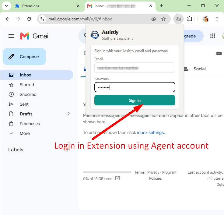 Assistly Chrome extension sign-in over Gmail
